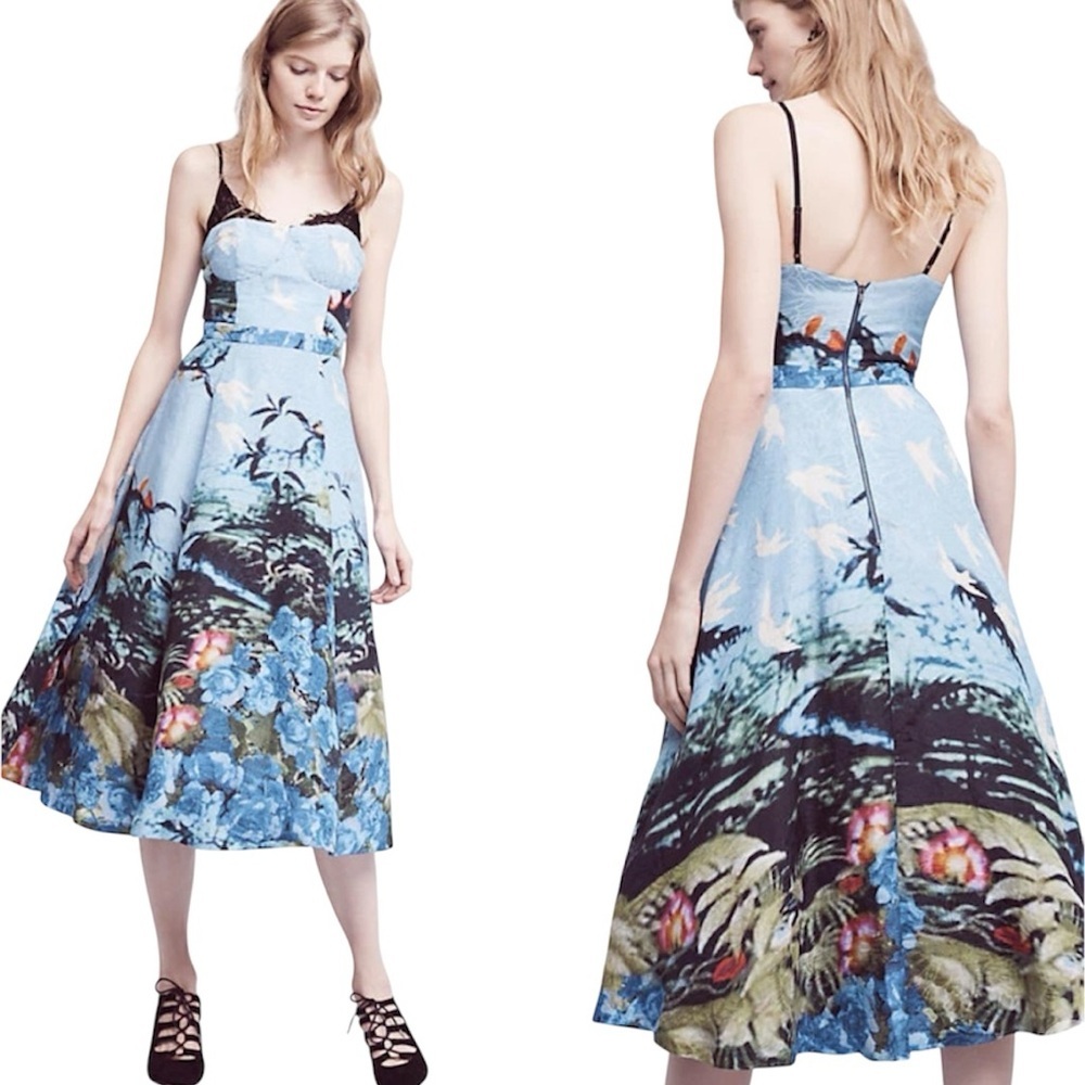 Anthropologie Tracy Reese Scenic View Dress Size 6 Silk‎ Linen Blend